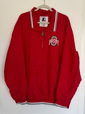 STARTER Red Ohio State Quarter-Zip Pullover with Gray Trim Windbreaker Size XL
